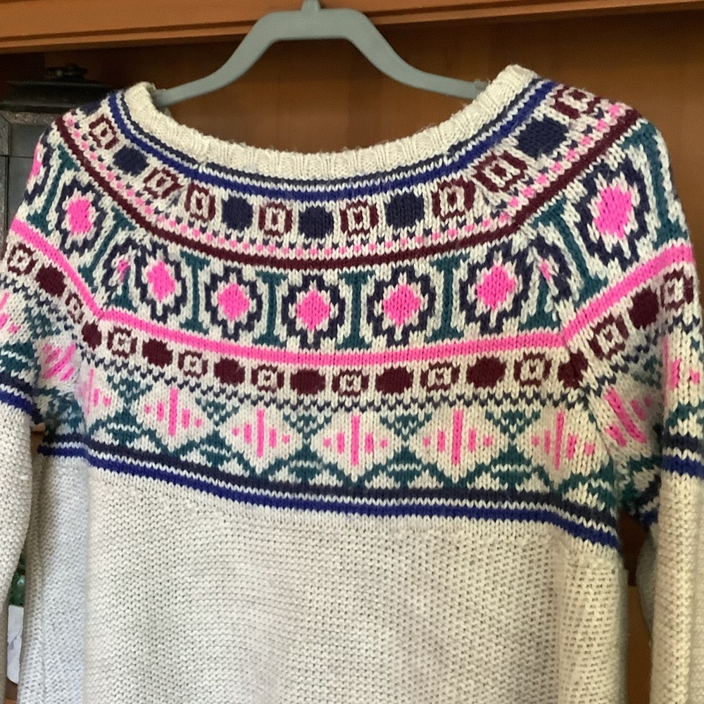 American Eagle Fair Isle Sweater Cream Multicolour Pullover Knit Size M - Picture 6 of 9